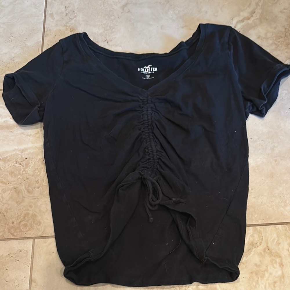 Hollister Black Ruched Tie Front T-Shirt